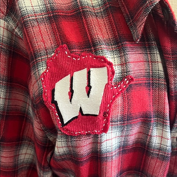 Wisconsin Badgers Red Plaid Button-Up Shirt - Picture 2 of 10